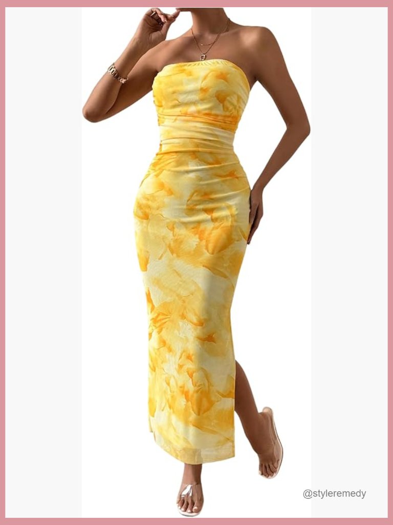 Strapless Maxi Dress Polyester Blend Bodycon Wedding Guest Vacation
